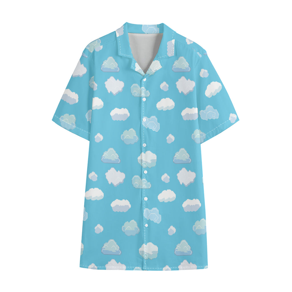 Pixel Cloud Pattern Print Cotton Hawaiian Shirt