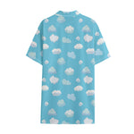 Pixel Cloud Pattern Print Cotton Hawaiian Shirt