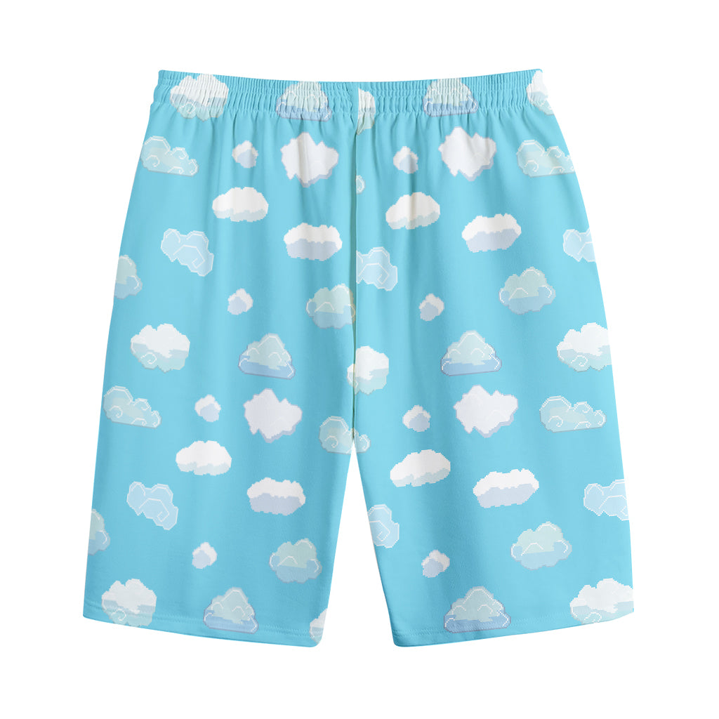 Pixel Cloud Pattern Print Cotton Shorts