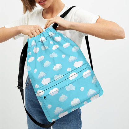 Pixel Cloud Pattern Print Drawstring Backpack