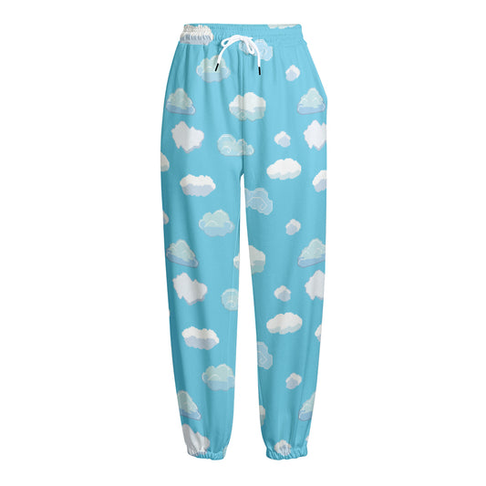 Pixel Cloud Pattern Print Fleece Lined Knit Pants