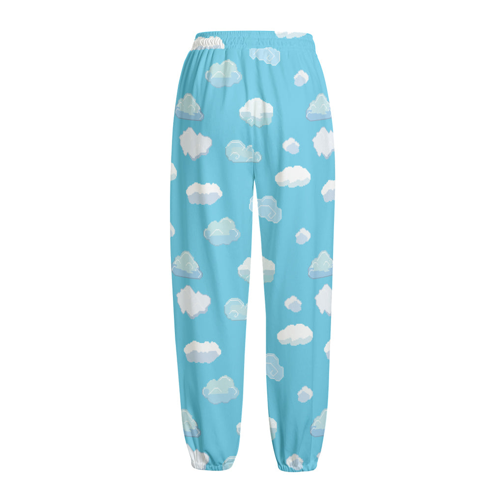 Pixel Cloud Pattern Print Fleece Lined Knit Pants