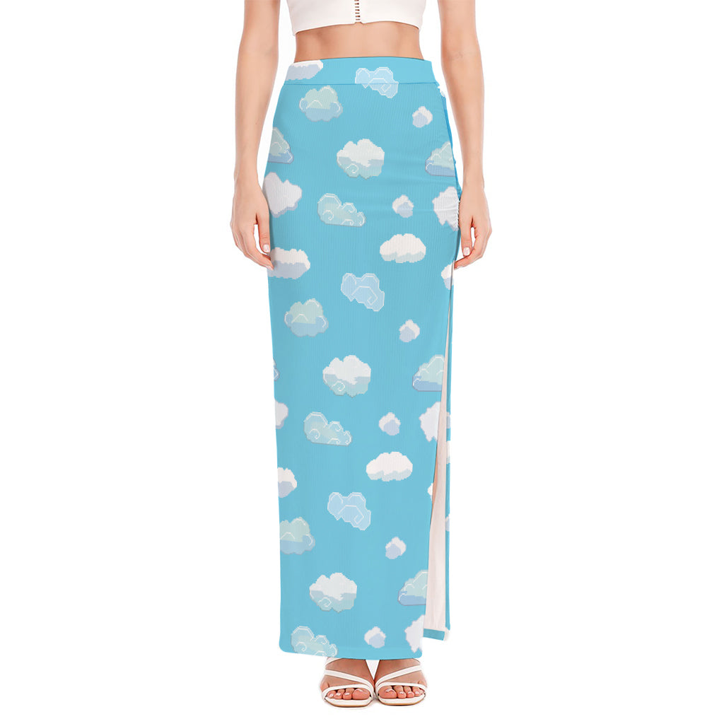 Pixel Cloud Pattern Print High Slit Maxi Skirt