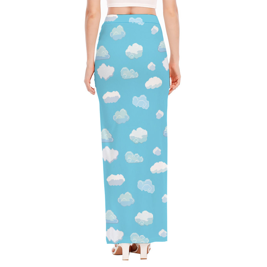 Pixel Cloud Pattern Print High Slit Maxi Skirt