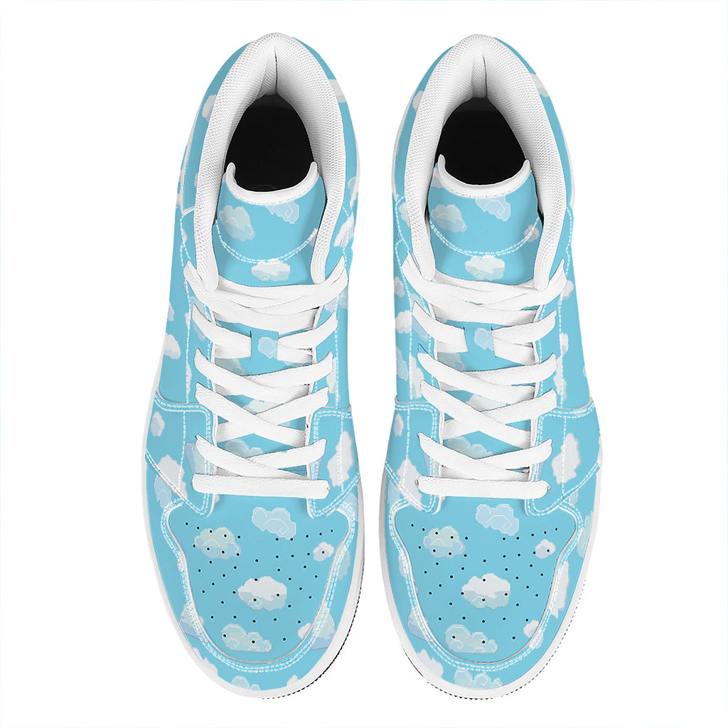 Pixel Cloud Pattern Print High Top Leather Sneakers