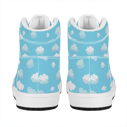 Pixel Cloud Pattern Print High Top Leather Sneakers