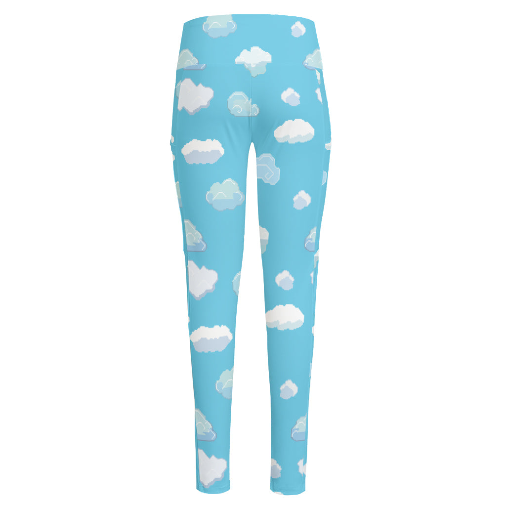 Pixel Cloud Pattern Print High-Waisted Pocket Leggings