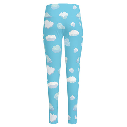 Pixel Cloud Pattern Print High-Waisted Pocket Leggings