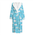 Pixel Cloud Pattern Print Hooded Bathrobe