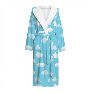 Pixel Cloud Pattern Print Hooded Bathrobe