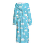 Pixel Cloud Pattern Print Hooded Bathrobe