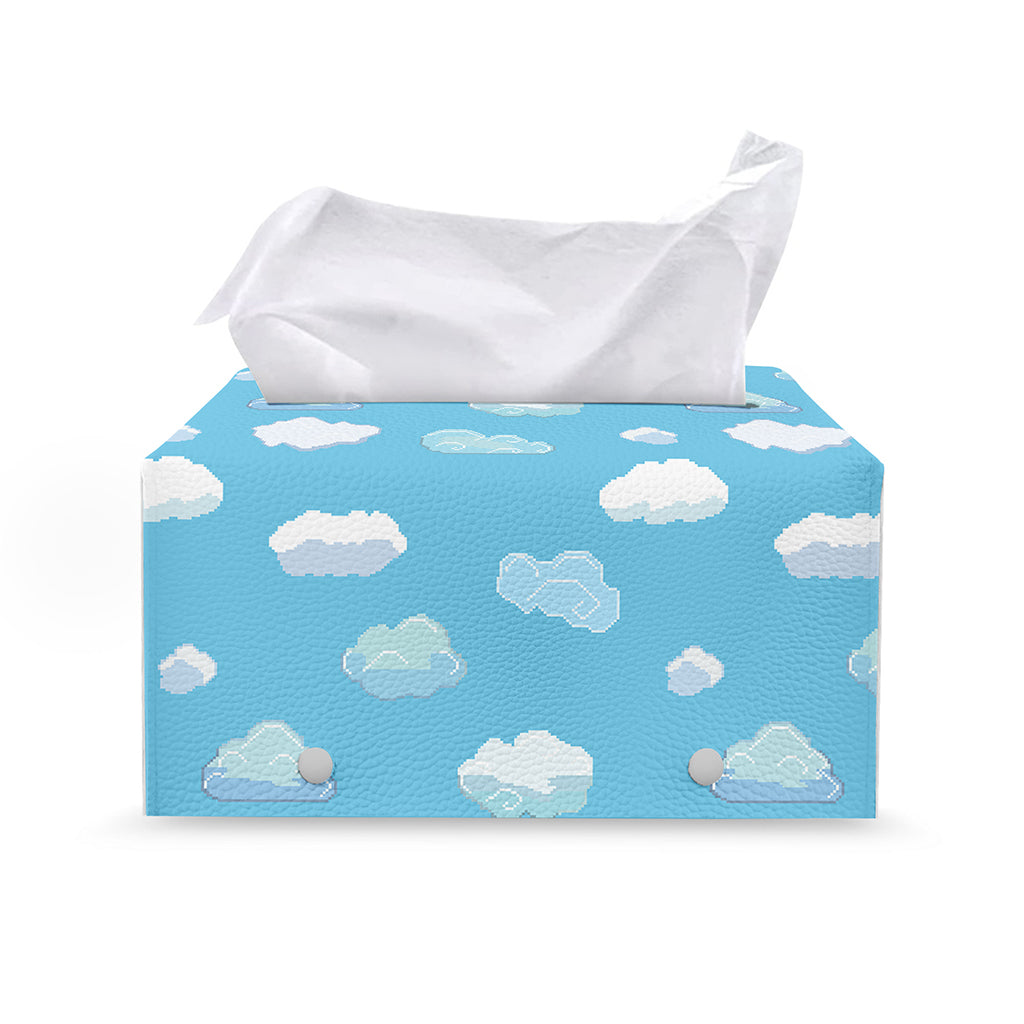 Pixel Cloud Pattern Print Leather Tissue Box Cover
