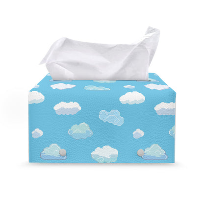 Pixel Cloud Pattern Print Leather Tissue Box Cover