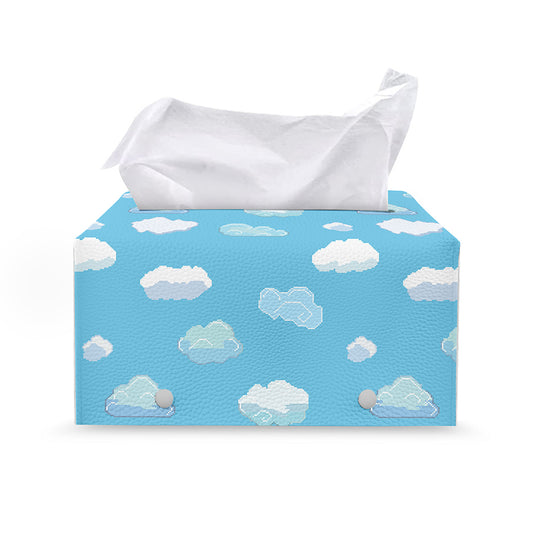 Pixel Cloud Pattern Print Leather Tissue Box Cover