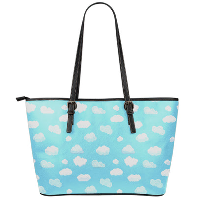 Pixel Cloud Pattern Print Leather Tote Bag