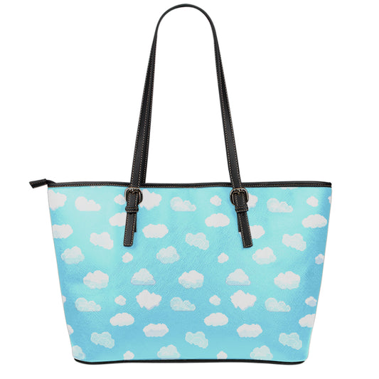 Pixel Cloud Pattern Print Leather Tote Bag