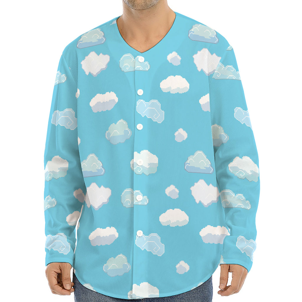 Pixel Cloud Pattern Print Long Sleeve Baseball Jersey