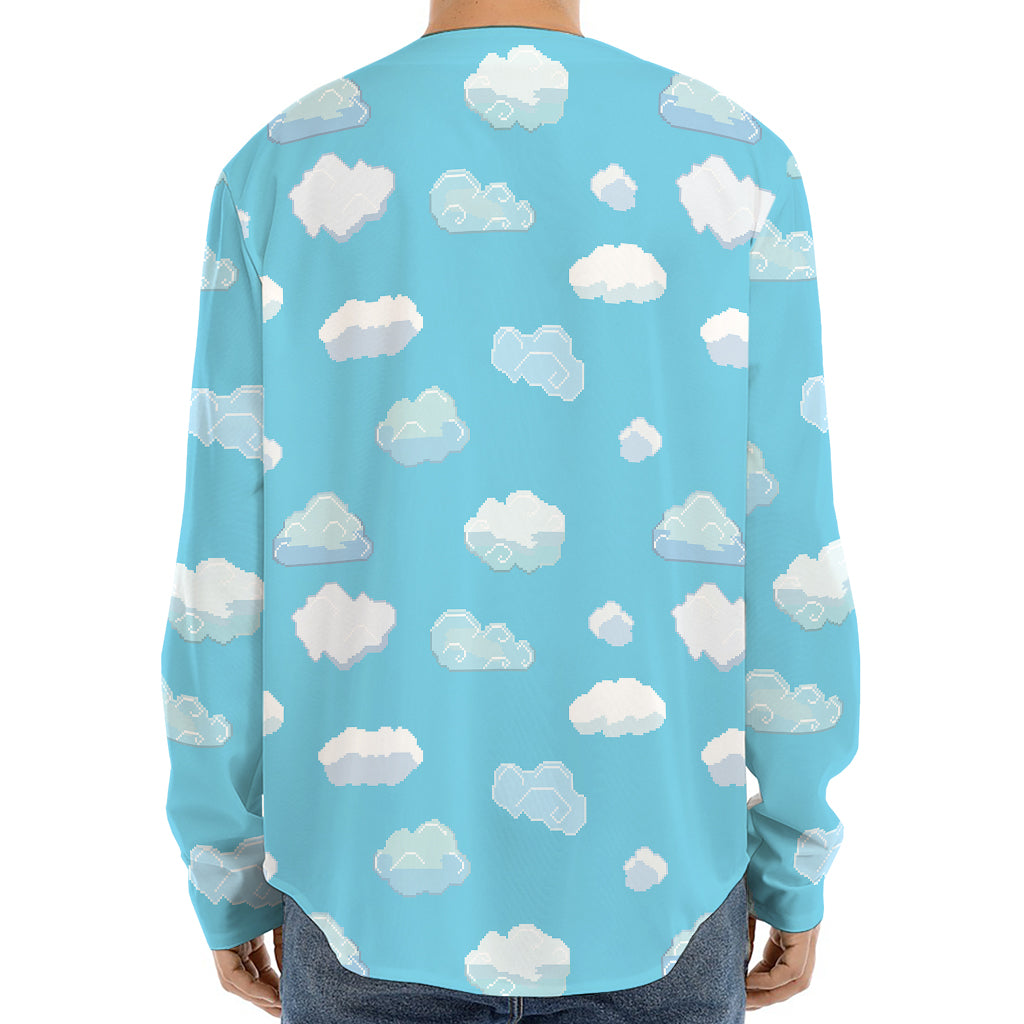 Pixel Cloud Pattern Print Long Sleeve Baseball Jersey