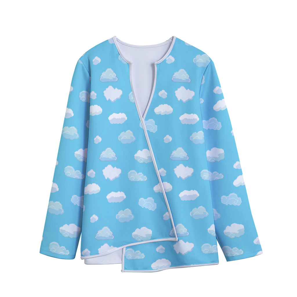 Pixel Cloud Pattern Print Long Sleeve Short Coat