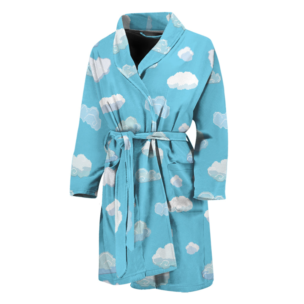 Pixel Cloud Pattern Print Men's Bathrobe