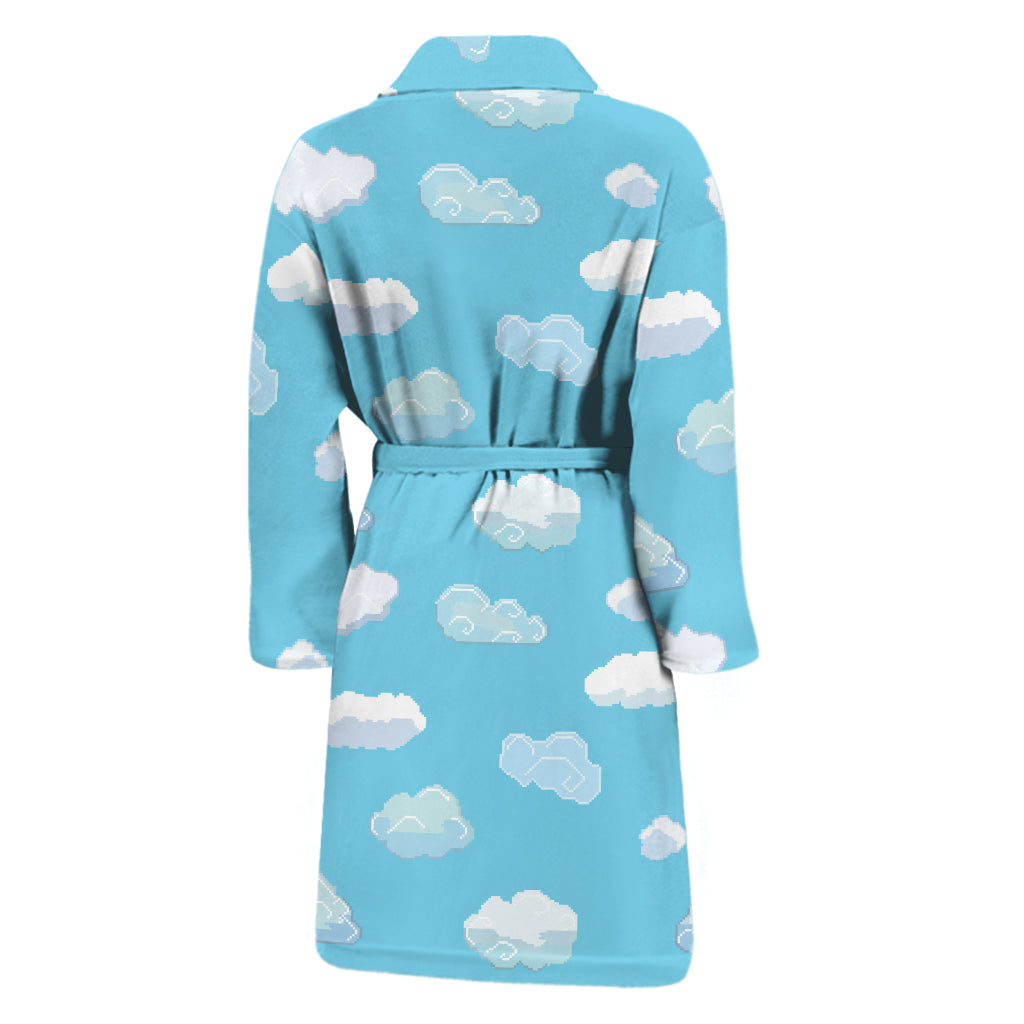 Pixel Cloud Pattern Print Men's Bathrobe