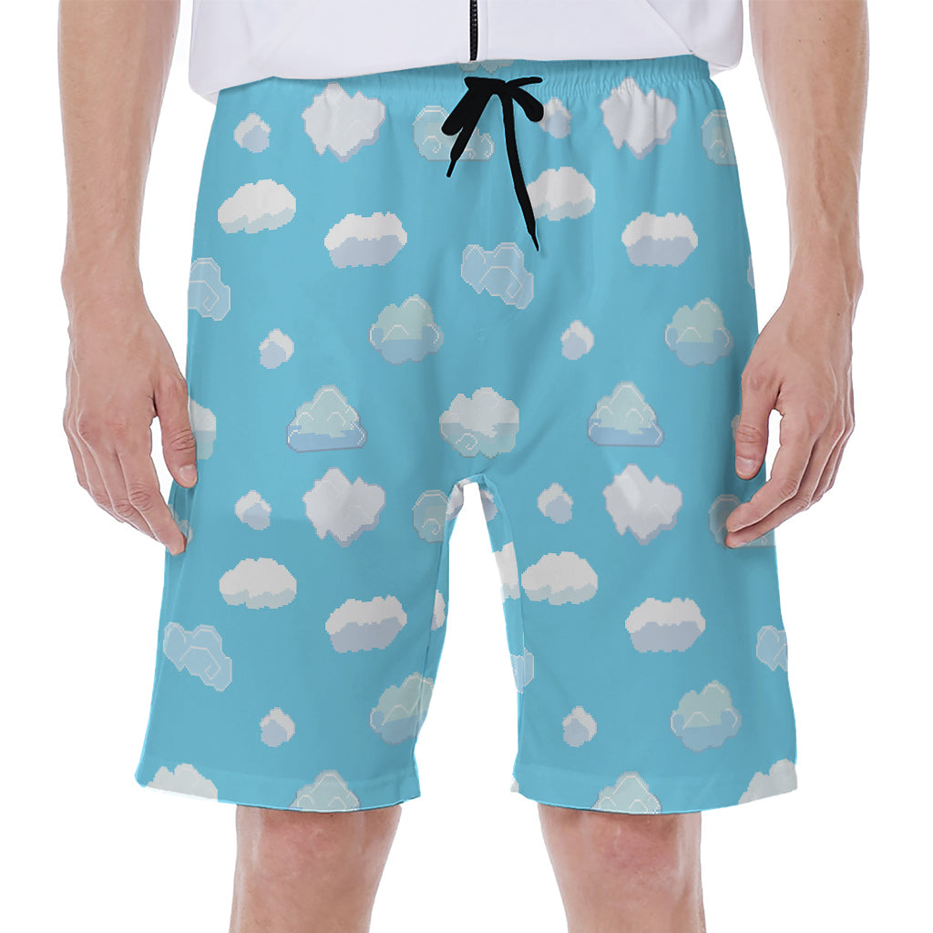 Pixel Cloud Pattern Print Men's Beach Shorts