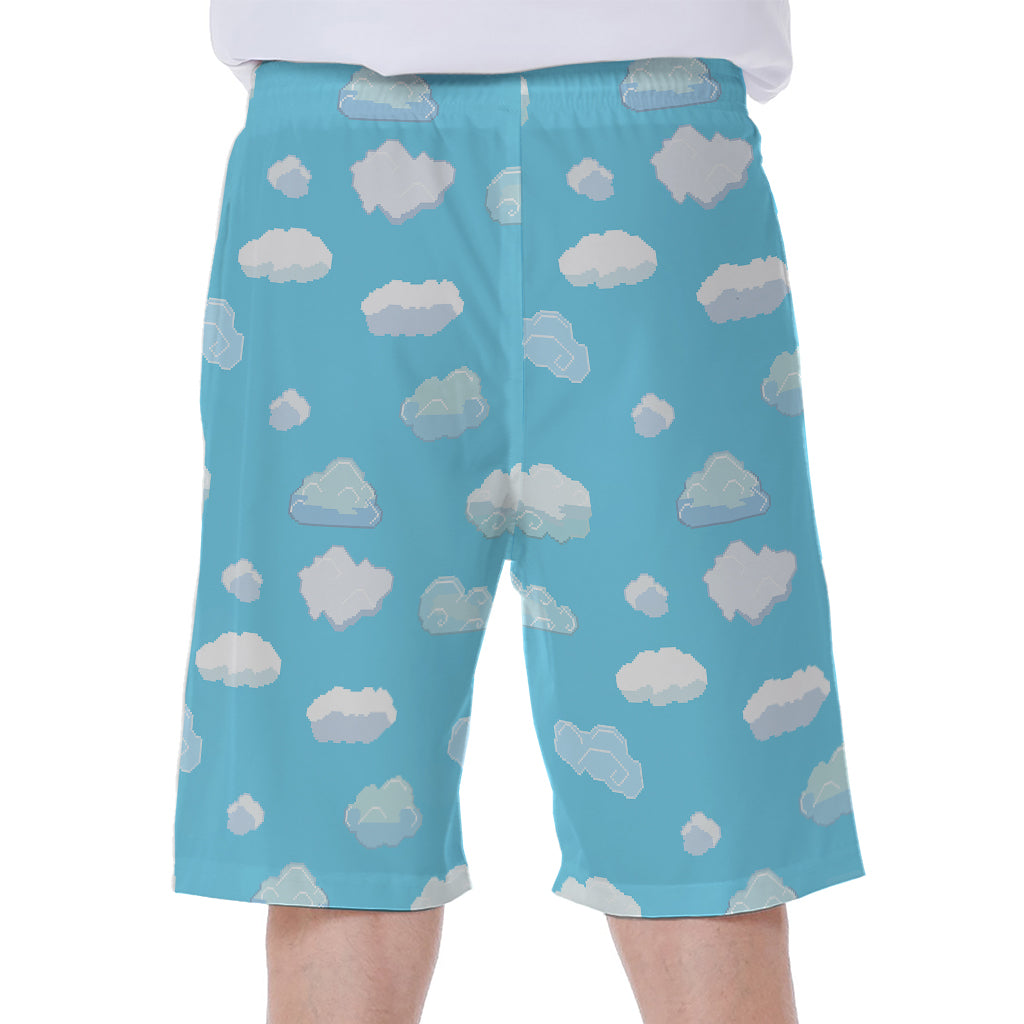 Pixel Cloud Pattern Print Men's Beach Shorts