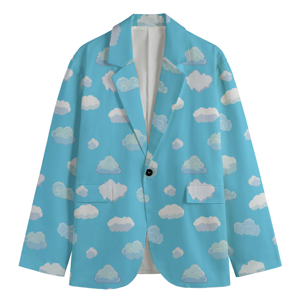 Pixel Cloud Pattern Print Men's Blazer