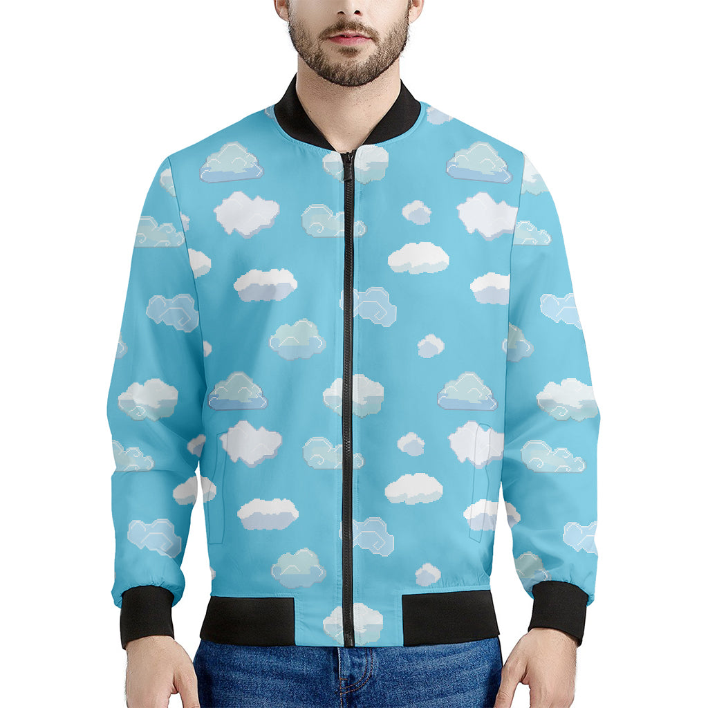 Pixel Cloud Pattern Print Men's Bomber Jacket