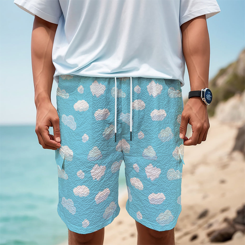 Pixel Cloud Pattern Print Men's Cargo Shorts