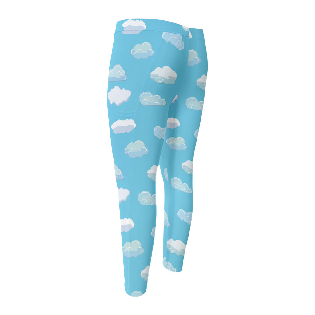 Pixel Cloud Pattern Print Men's Compression Pants