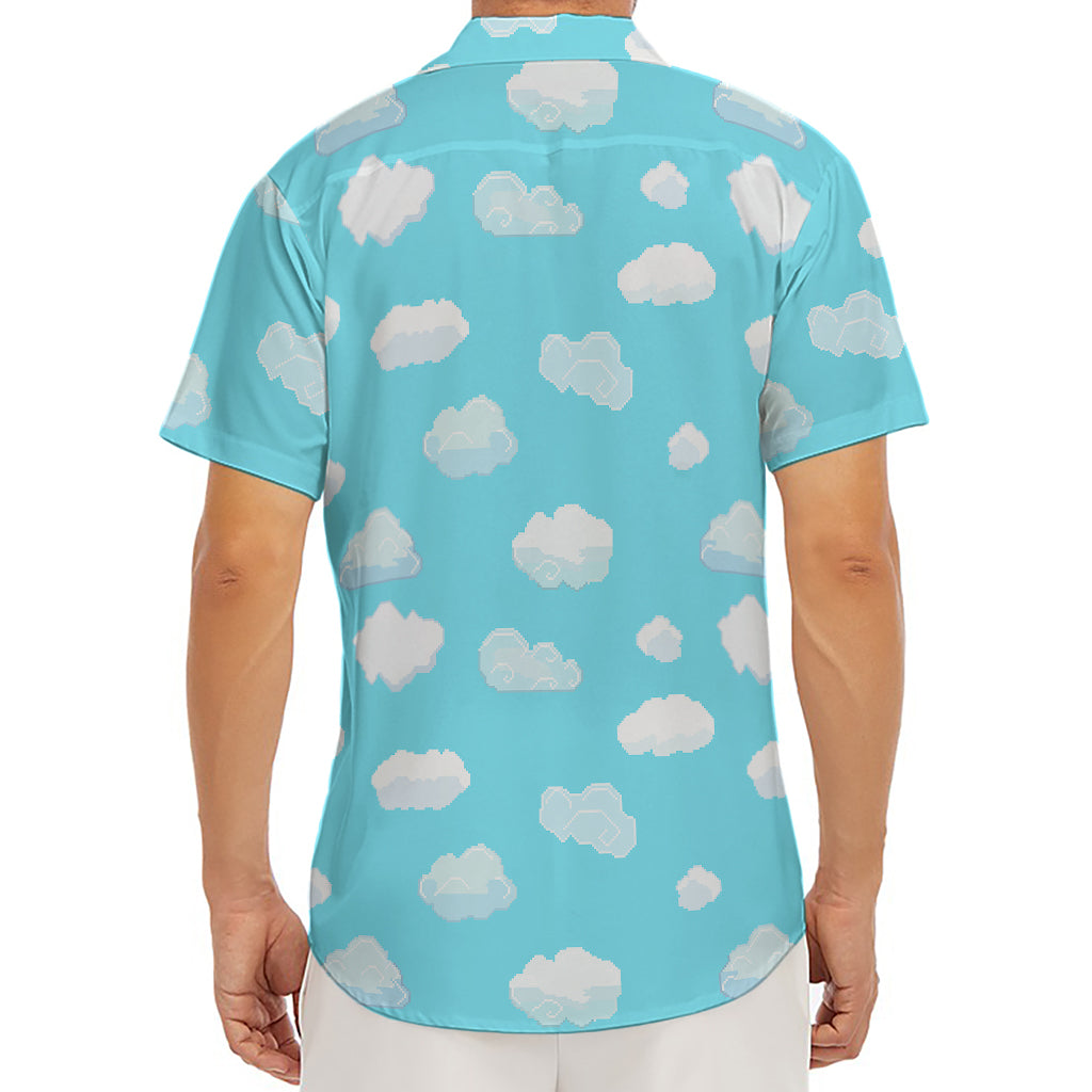 Pixel Cloud Pattern Print Men's Deep V-Neck Shirt