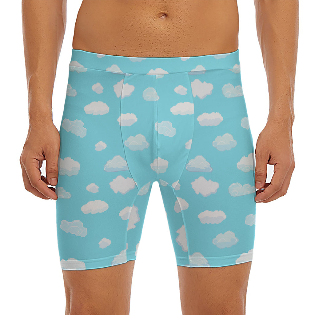 Pixel Cloud Pattern Print Men's Long Boxer Briefs