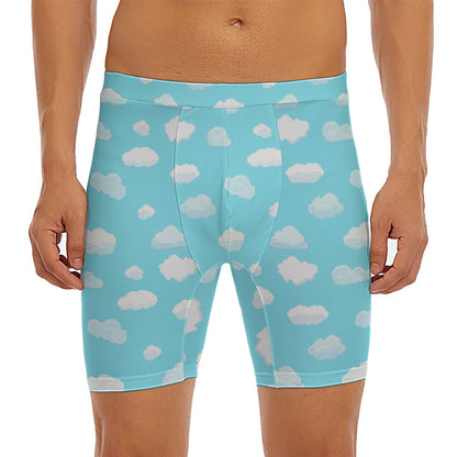 Pixel Cloud Pattern Print Men's Long Boxer Briefs