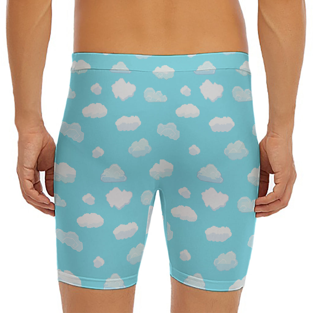 Pixel Cloud Pattern Print Men's Long Boxer Briefs
