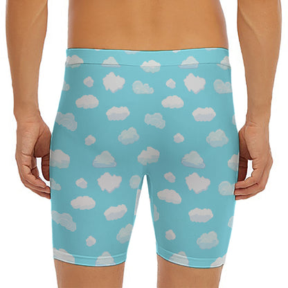 Pixel Cloud Pattern Print Men's Long Boxer Briefs