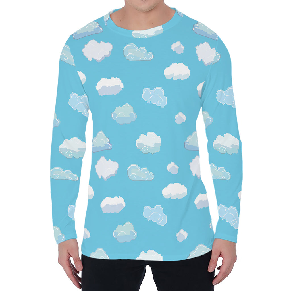 Pixel Cloud Pattern Print Men's Long Sleeve T-Shirt