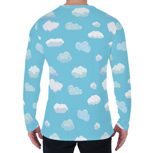 Pixel Cloud Pattern Print Men's Long Sleeve T-Shirt