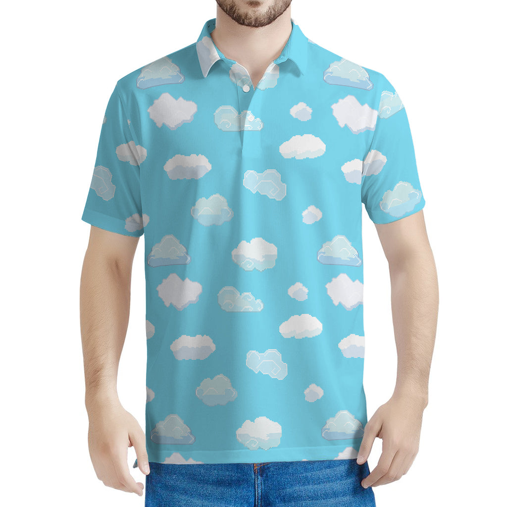 Pixel Cloud Pattern Print Men's Polo Shirt