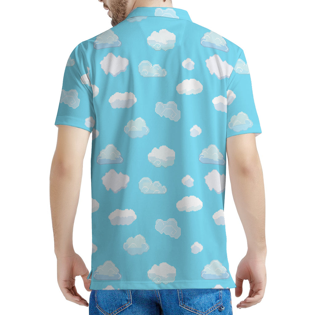 Pixel Cloud Pattern Print Men's Polo Shirt