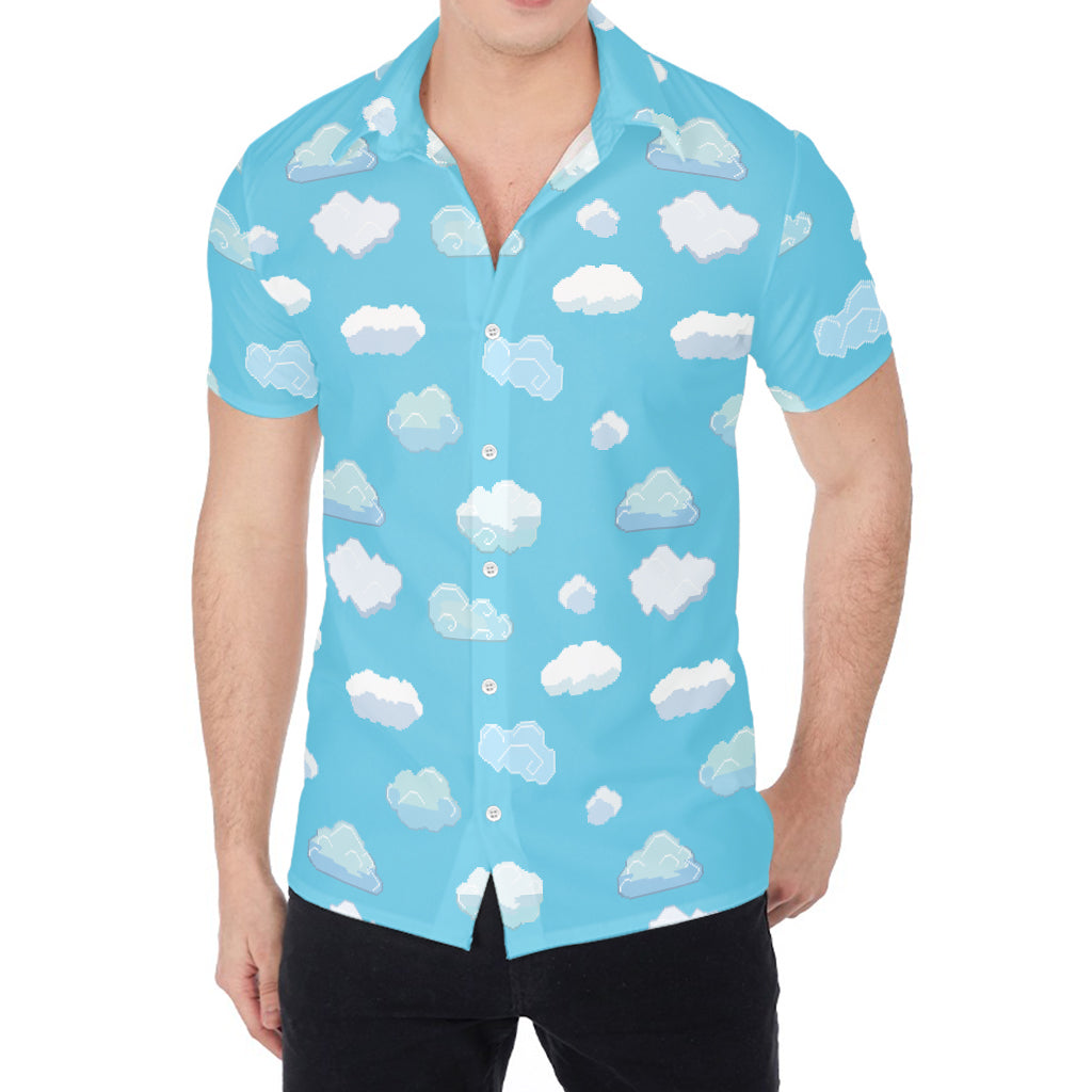 Pixel Cloud Pattern Print Men's Shirt