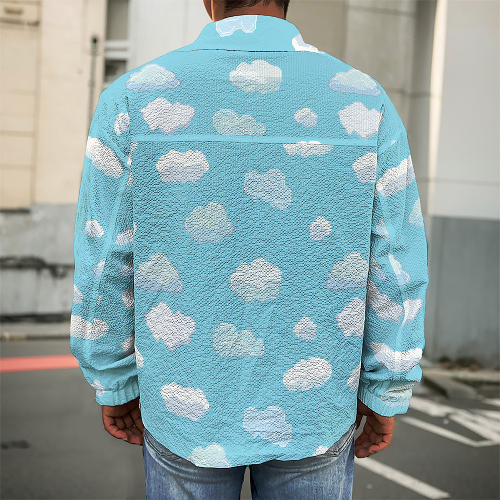 Pixel Cloud Pattern Print Men's Shirt Jacket