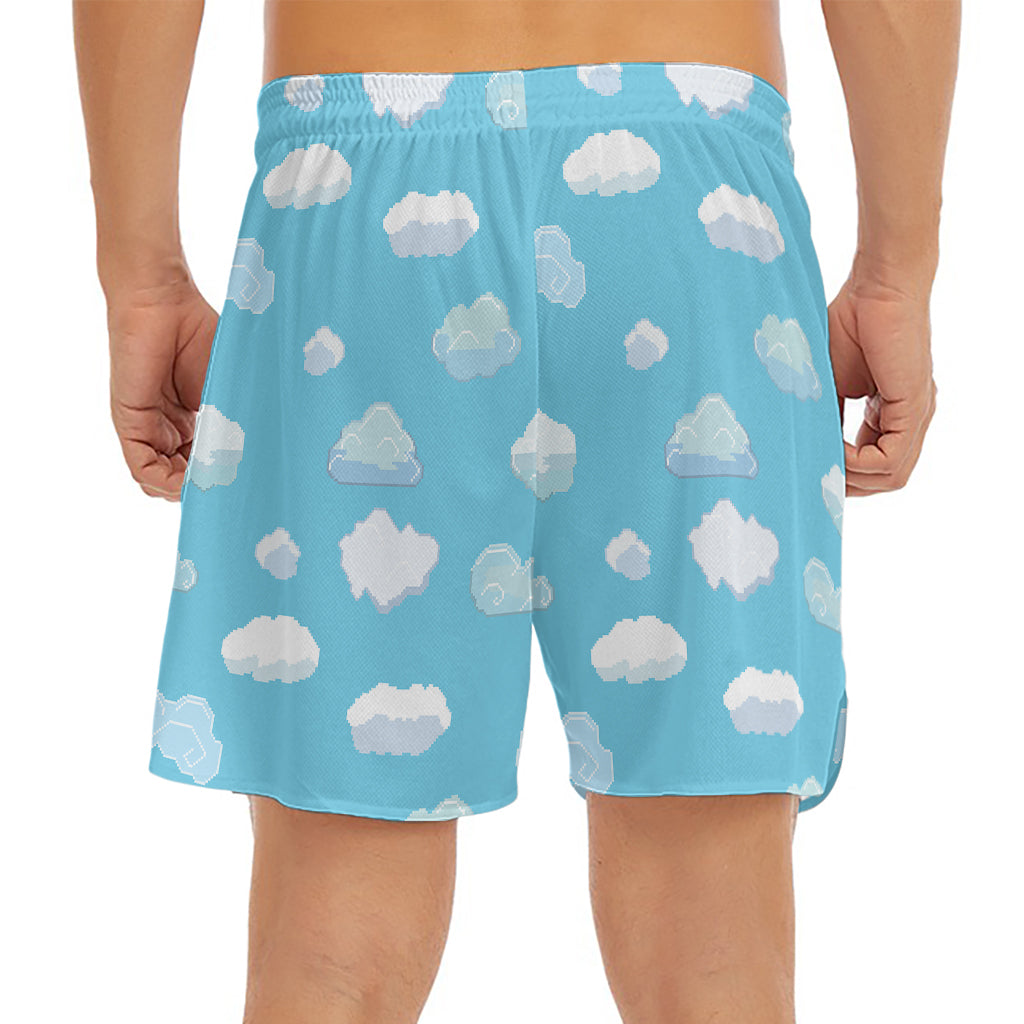 Pixel Cloud Pattern Print Men's Split Running Shorts