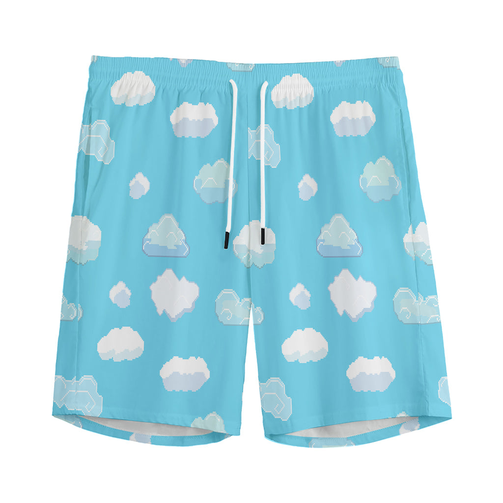 Pixel Cloud Pattern Print Men's Sports Shorts