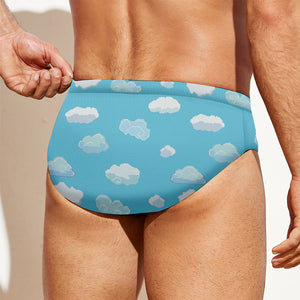 Pixel Cloud Pattern Print Men's Swim Briefs