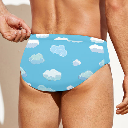 Pixel Cloud Pattern Print Men's Swim Briefs