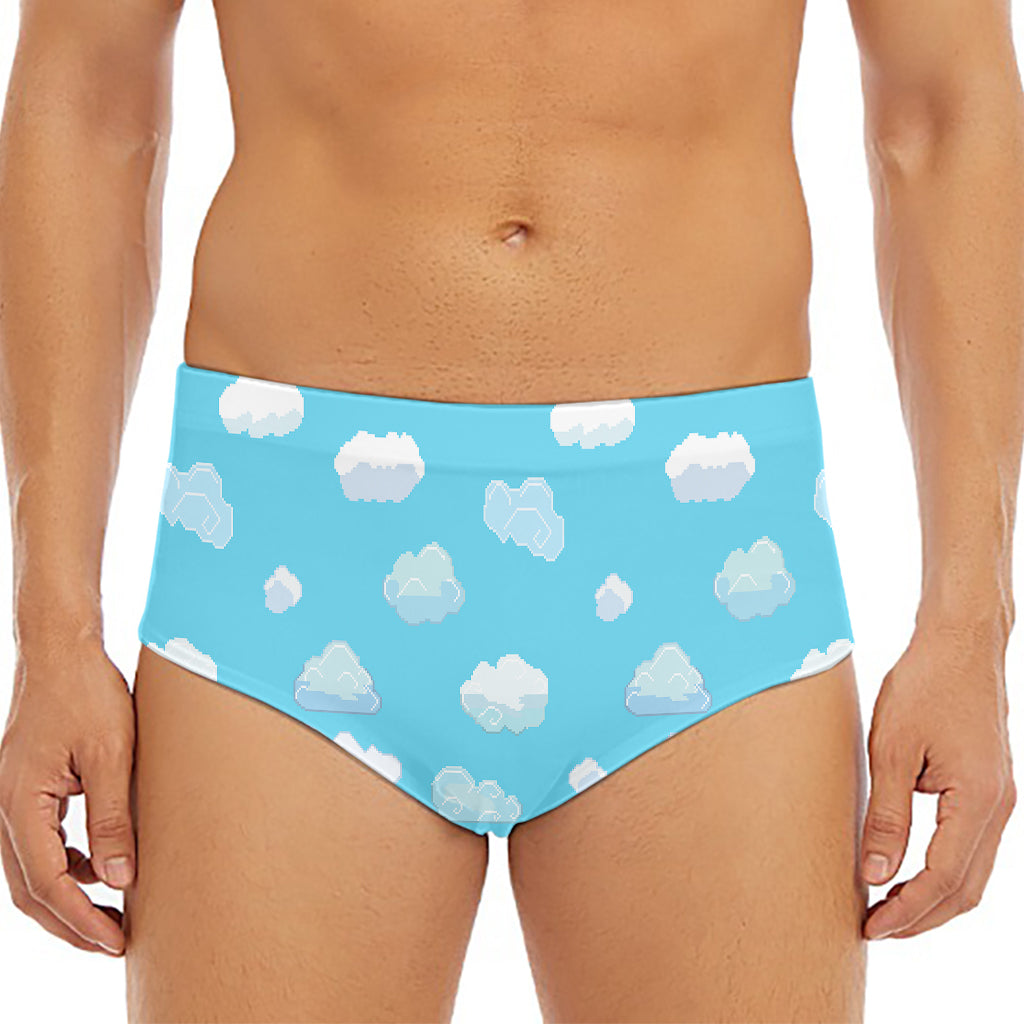 Pixel Cloud Pattern Print Men's Triangle Swim Briefs