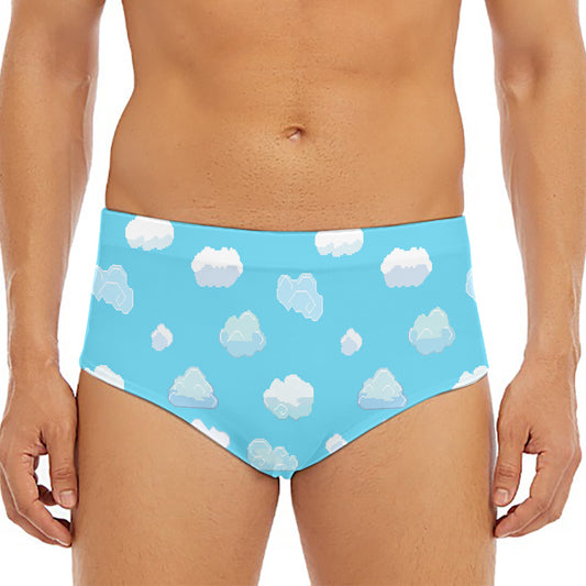 Pixel Cloud Pattern Print Men's Triangle Swim Briefs