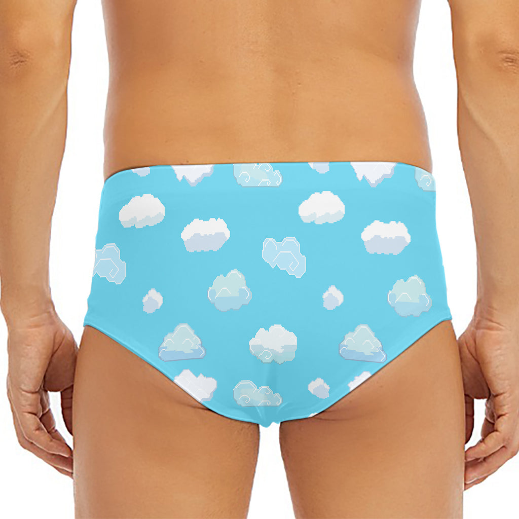 Pixel Cloud Pattern Print Men's Triangle Swim Briefs