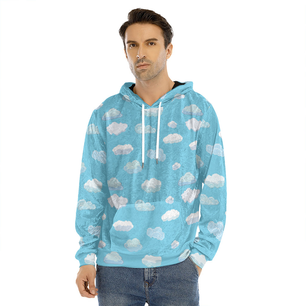 Pixel Cloud Pattern Print Men's Velvet Pullover Hoodie